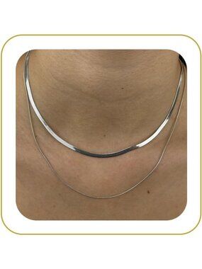 Women's Herringbone Silver Non Tarnish Chunky 14k Gold Plated Layered Necklaces